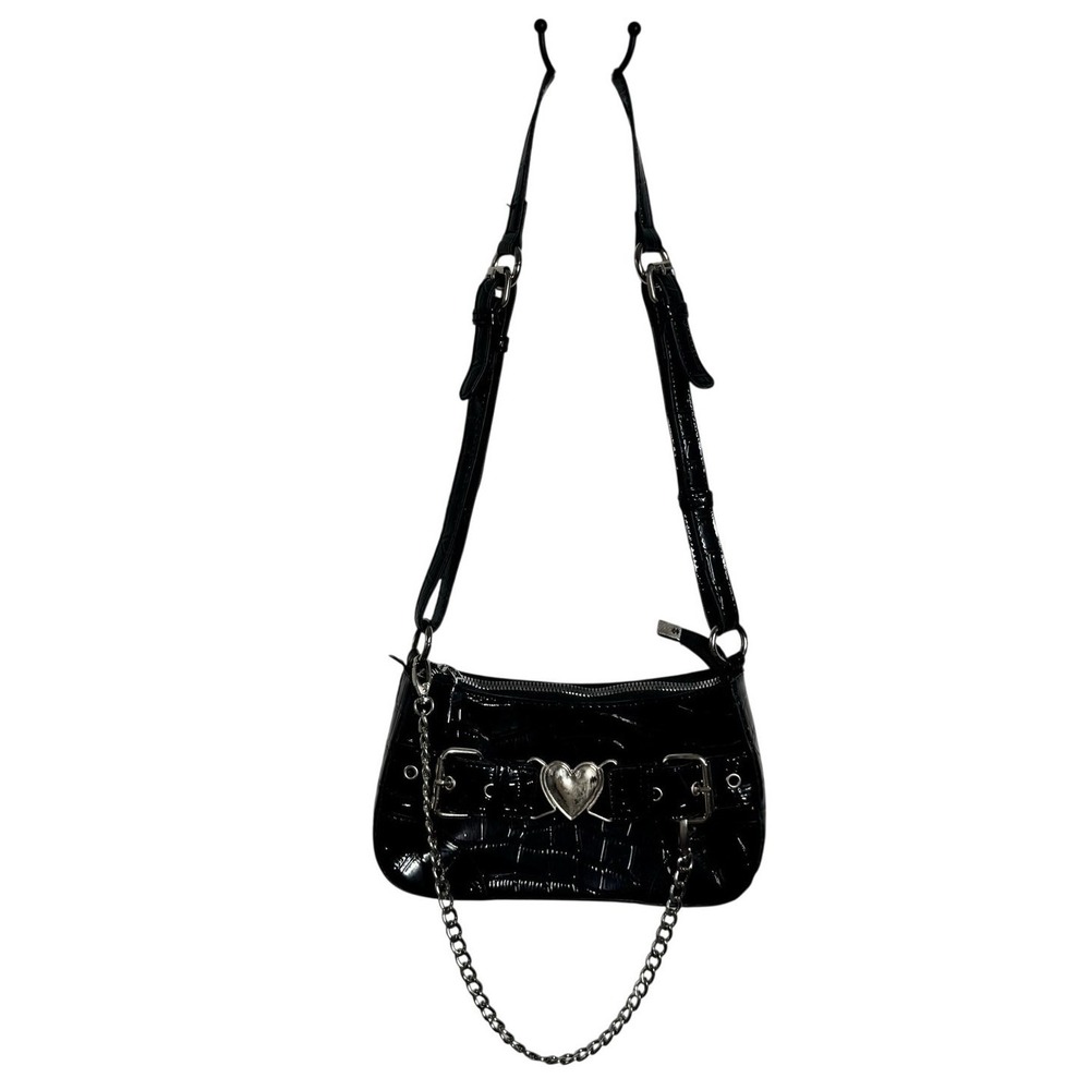 Punk Shoulder Bag Gothic Purse Y2K Cool Style Trendy Women Black Croc Embossed